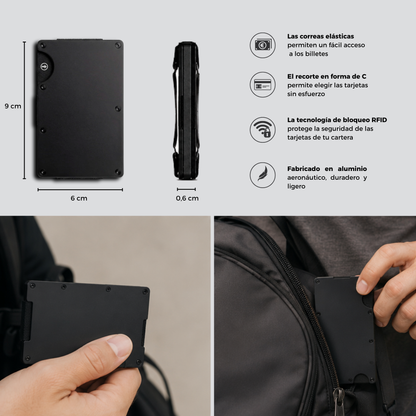Norr Wallet®- Cartera Aluminio Negro Mate